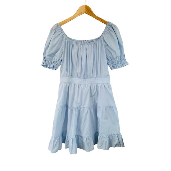 Gaudi Light Baby Blue Tiered Short Puff Sleeve Scoop Neck Mini Dress Size Small - Picture 1 of 7
